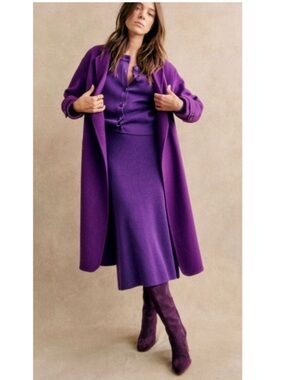 NWT Sezane Mederick 100% Wool Long Coat Open Front Jacket Violet Purple 2